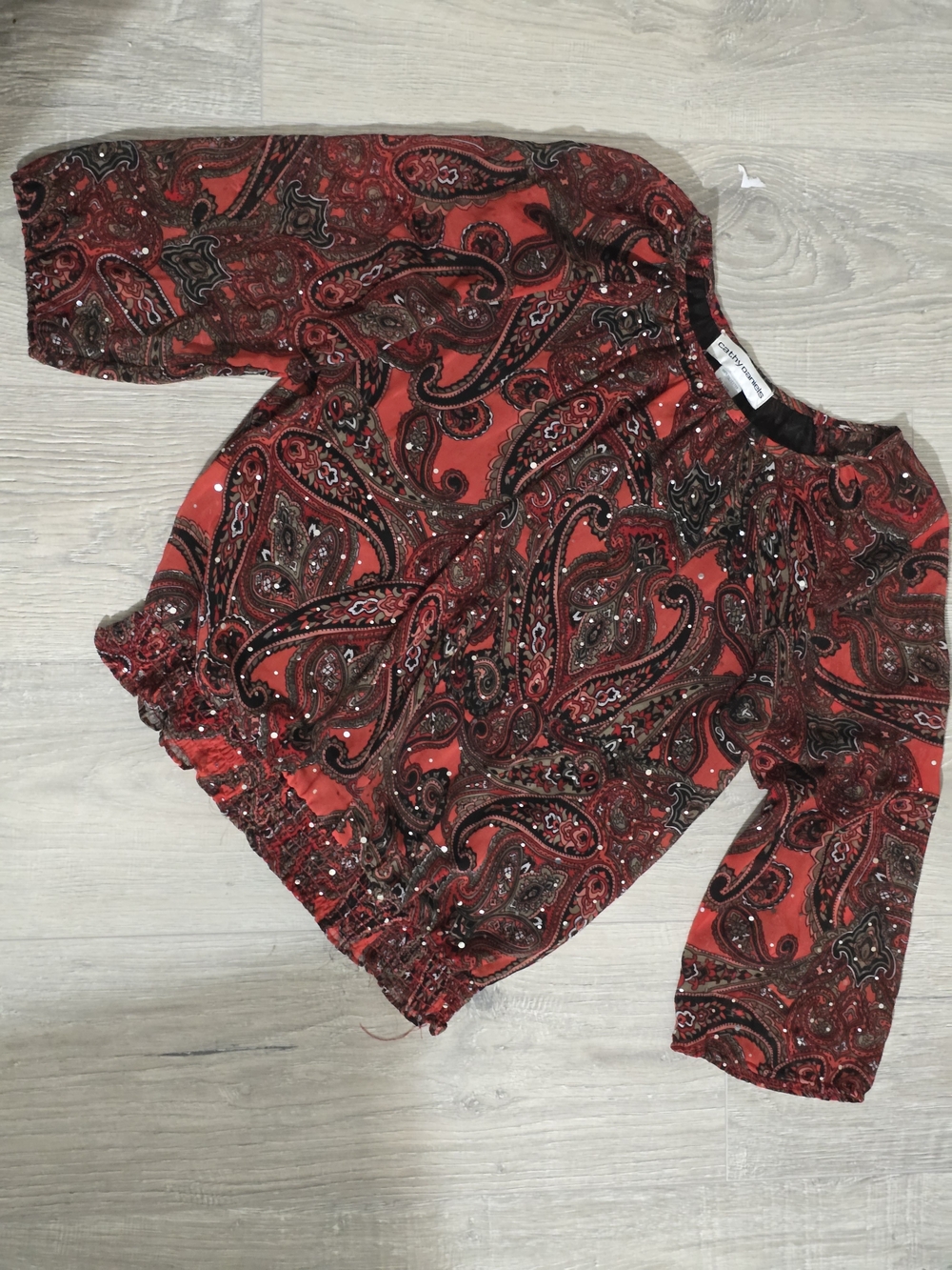 Cathy Daniels Red Paisley Blouse with Elastic Hem